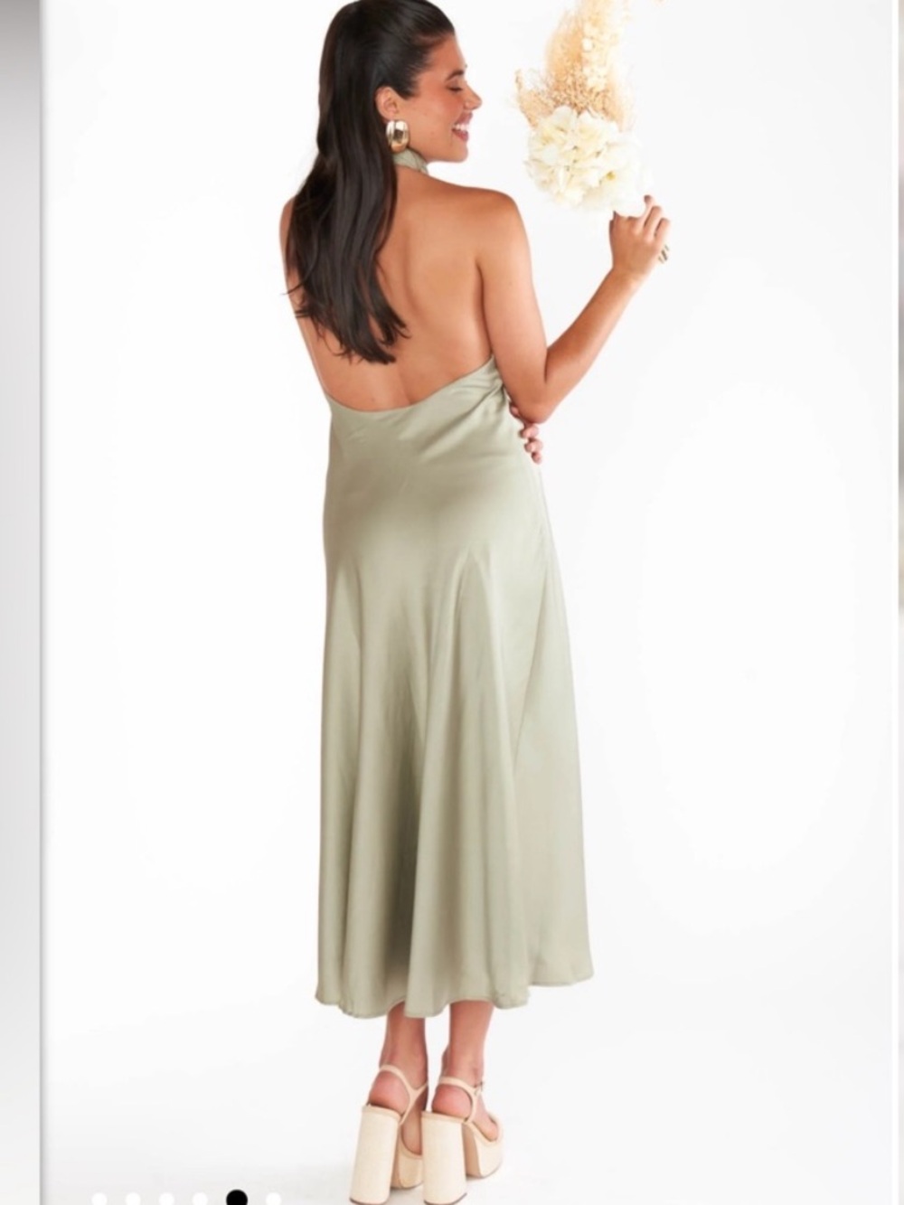 SHOW ME YOUR MUMU Jasmine Sage Halter Midi Dress with low back Small - Picture 2 of 4